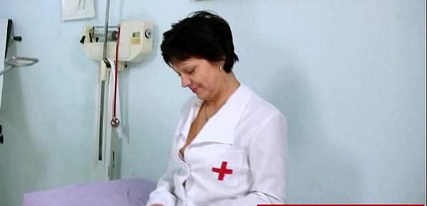  Juicy Mom in nurse uniform stretching furry twat